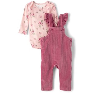 The Children's Place Baby Girls Long Sleeve Floral Overalls 2-Piece Playwear Set - 1 of 4