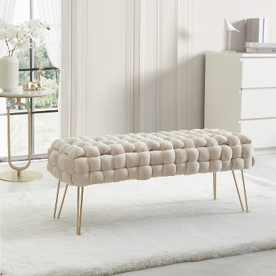 Ornavo Home 40" Inch Long Velvet Woven Bench Ottoman