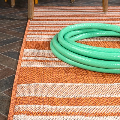 Castara Ivory & Orange Stripe Easy-Care Synthetic Runner Rug - 2x8