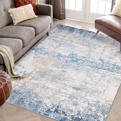 Modern Abstract Rug Washable Rug Low Pile Non-Slip Rugs for Living Room Bedroom, 4'x6' Gray Blue