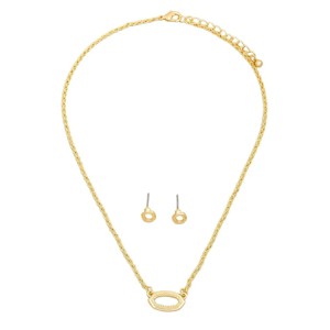 Slickblue Dainty Rope Chain Necklace & Pentagon Earring Set, Oval Charm Jewelry for Women, Gold/Silver - 1 of 3