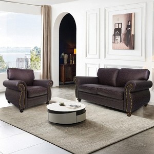 Living Room Furniture Sets,Mid-Century Vintage Sofa Couches with Rivet Design - 1 of 4