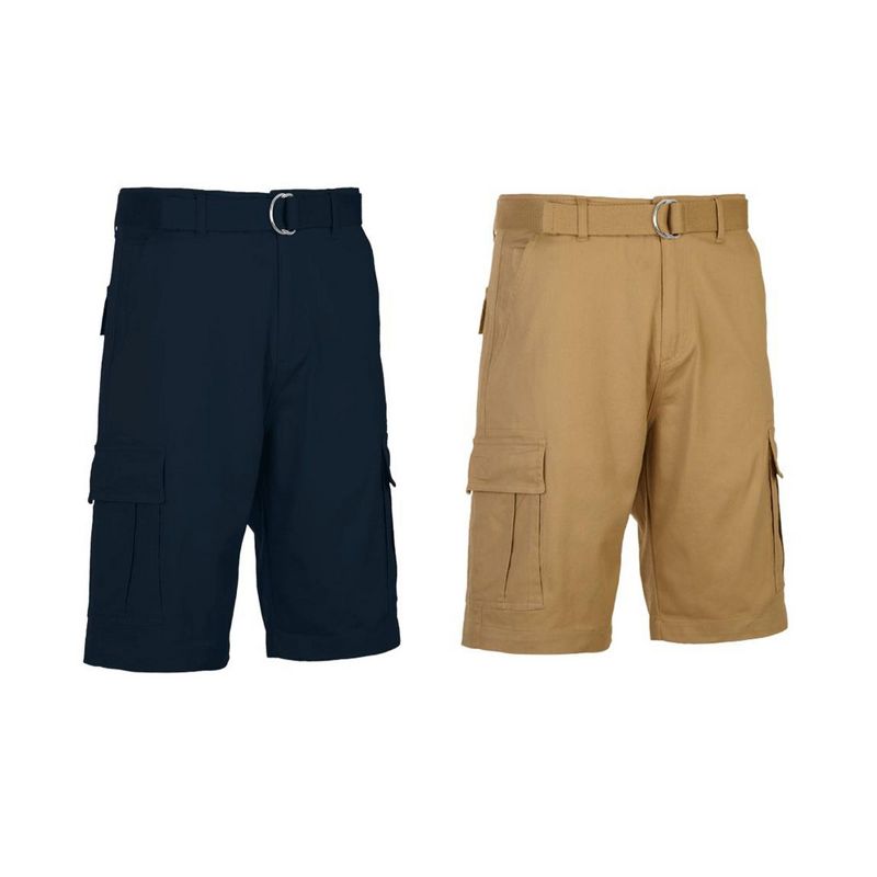 Galaxy By Harvic Men's Flat Front Belted Cotton Cargo Shorts-2 Pack, 1 of 4