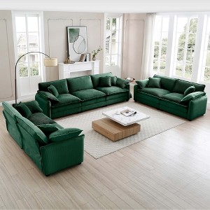 3-Piece Corduroy Fabric Modern Sofa Set with Two 2-Seaters and One 3-Seater, Large Deep Seat, Sofat Cushion and Pillows - 1 of 4