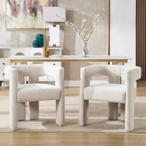 QingMoon Barrel Dining Chairs Set of 2, Fabric Upholstered Kitchen Chairs, Modern Accent Chair with Ottoman for Living Room, Bedroom - 1 of 4