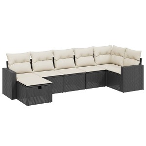vidaXL 7 Piece Patio Sofa Set with Cushions Black and Cream Poly Rattan - Without Storage, 7 Items - 1 of 4
