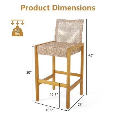 Set of 4 Light Brown PE Rattan and Acacia Wood Barstools