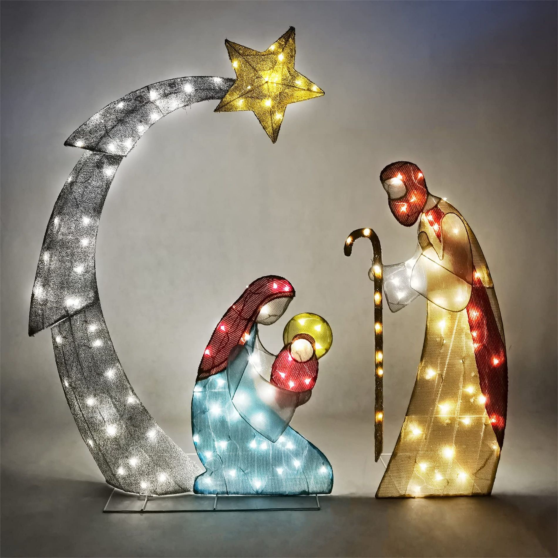 Joyfy 5 FT 2D Christmas Nativity Scene Yard Lights with LEDs for Xmas Indoor Outdoor Garden, Lawn, Christmas Event, Christmas Eve Night Decoration