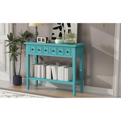 NicBex 2 Drawers Console Table with 1 Open Shelf,Entryway Table with Black Round Knobs and Rubberwood Legs,Modern Couch Table for Living Room