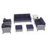 Sonkuki 7 Pieces PE Rattan Furniture Set with Side Table, Patio Chair with Cushion, Ottomans for Lawn, Light Gray - 2 of 4