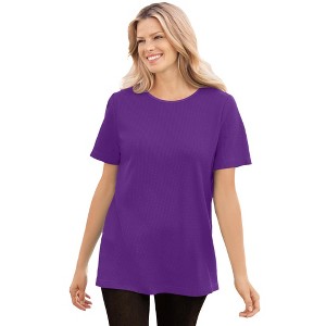Woman Within Plus Size Waffle Thermal Satin Trim Tee - 1 of 4