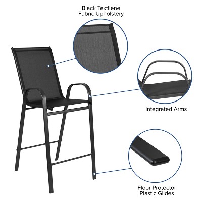 Brazos Black Outdoor Barstool Pair with Flex Comfort and Metal Frame