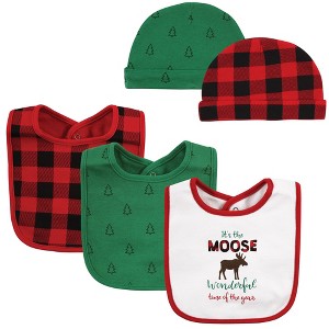Hudson Baby Unisex Baby Cotton Bib and Headband or Caps Set, Moose Wonderful Time, One Size - 1 of 4