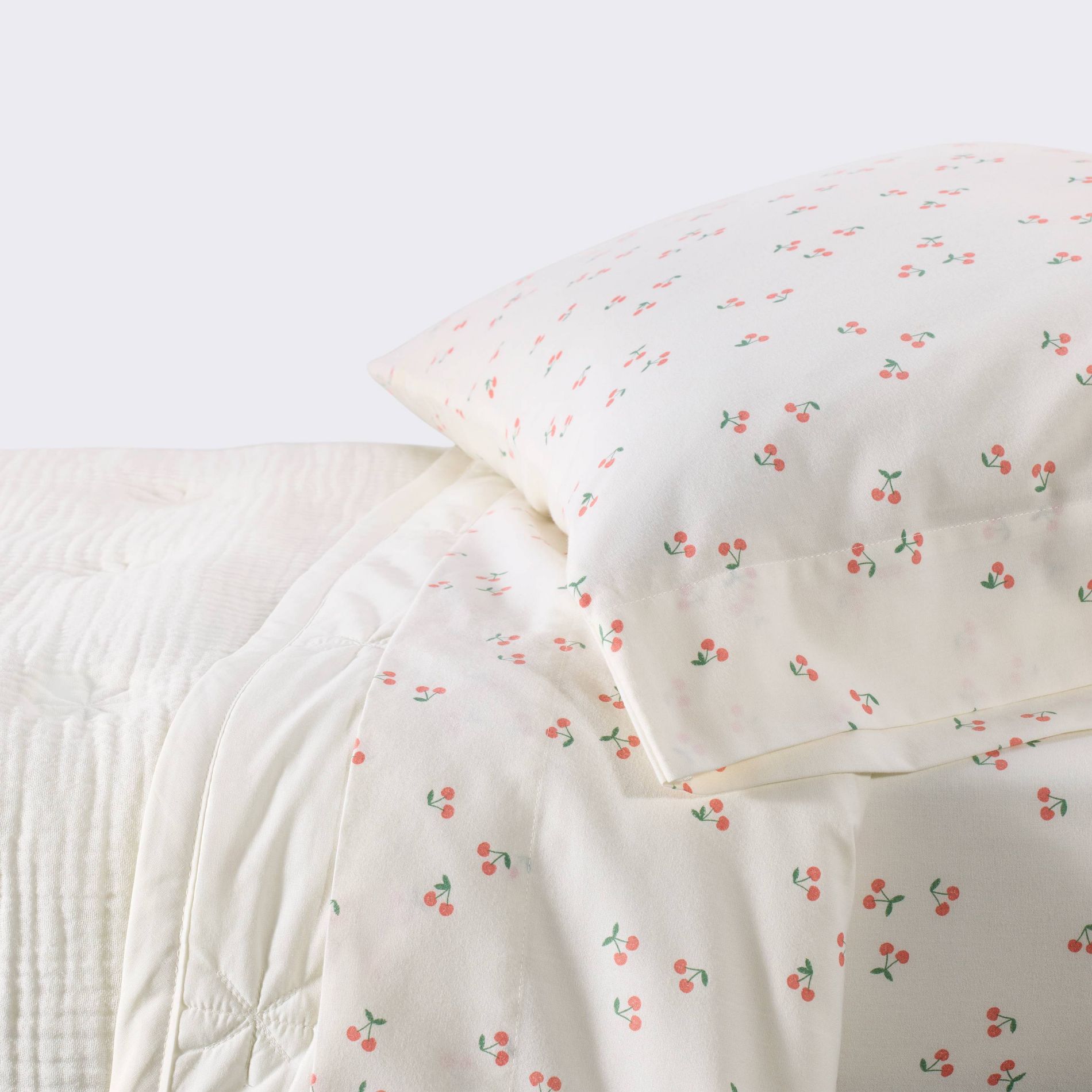 4pc Toddler Bedding Set - Cream Cherries - Cloud Island™: Classic Patterns, Cotton, Lightweight Woven Fabric