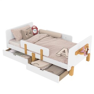 TopComfy Beds Full Size Platform Bed with Storage Drawers Solid Wood Beds Frame with Bed Guardrail for Bedroom, White, 78.74"*42.52"*23.23" - 1 of 4