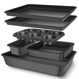 Angel Sar 6-Piece Carbon Steel Nonstick Bakeware Set, Stackable Baking Pans with Cookie Sheets, Roaster Pan, Square Pan, Loaf Pan, Muffin Pan - 1 of 4