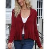 Women's Peplum Cardigan Sweater - Tie Front Collared Long Sleeve Knit Cardigan, Ruffle Hem Warm - 2 of 4
