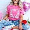 Simply Sage Market Women's Checkered Heart Cut Out Short Sleeve Garment Dyed Tee - 2 of 4