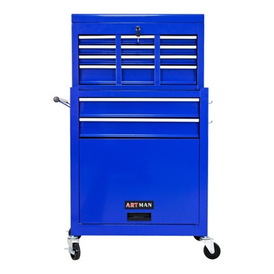 Syemin Tool Boxes and Totes, Mobile Lockable Cabinet with Wheels and Drawers, Rolling Storage for Garages of Metal Tool Cart, Blue, 24.2"*12.9"*43.1"