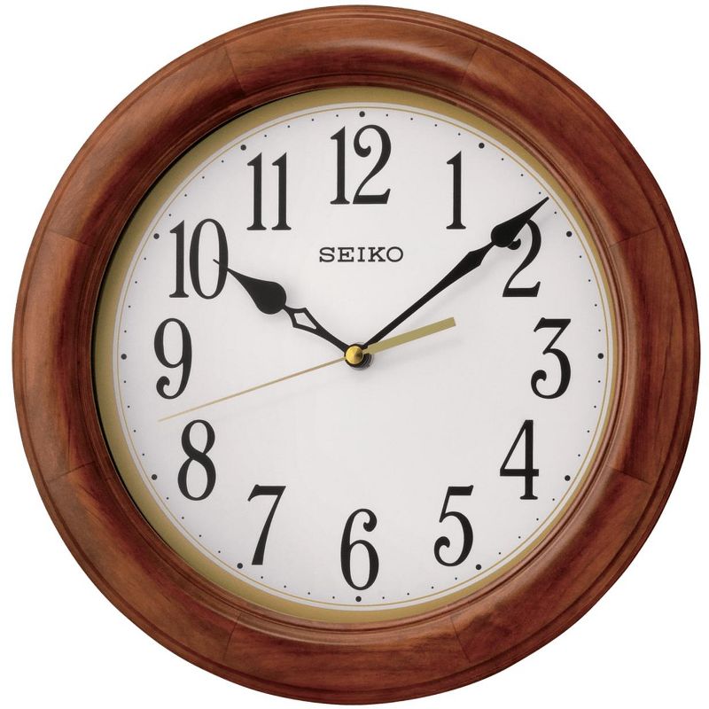 Seiko 12" Round Wooden Wall Clock, Brown, 1 of 4