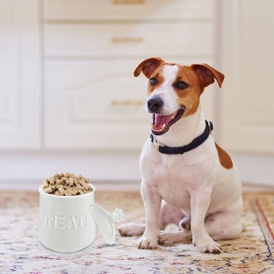 Ivory White Ceramic Dog Treat Jar with Airtight Lid