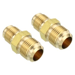 Unique Bargains Brass Gas Adapter Hose Pipe Fitting Flare Union Connectors 2 Pcs - 1 of 4