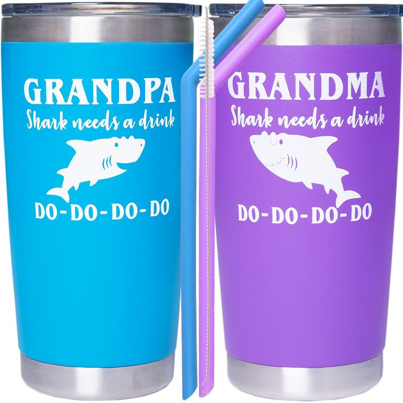 DORADREAMDEKO Grandma and Grandpa Shark Cup Coffee Mug Tumbler - Purple, 1 of 4