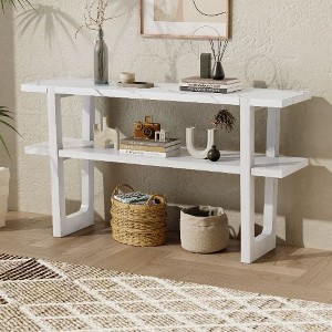 PAGED Mediterranean Narrow Console Table with Marble-Effect Top, Retro Entryway Table with Open Shelf, 2-Tier Storage Sofa Table for Entryway - 1 of 4