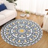 Indoor Soft Vintage Flower Round Area Rugs for Living Room Bedroom Washable Low Pile Non Slip Small Carpet Retro Room Decor - 4 of 4