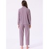 INSPIRE CHIC Women's Lounge Set Cotton Ribbed Button Up Long Sleeve Pants Pattern with Pocket Pajama Set Loungewear - 4 of 4