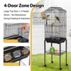 Multi-Level Rolling Bird Cage with Storage Shelf, 59.8" Metal Parrot Cage, 4 Access Doors, Removable Tray, Perches, Food Bowls, Detachable Stand - 3 of 4