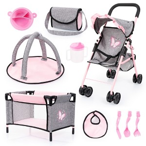 Bayer: Buggy 10 Piece Set - Grey, Pink, Butterfly - Stroller, Play Mat, Bed & Accessories Set for Dolls Up to 18", Kids Toy, Ages 3+ - 1 of 4