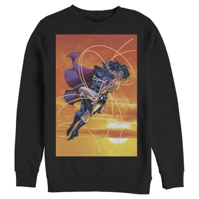 Men's Superman Wonder Woman Kiss Sweatshirt - Black - Large : Target