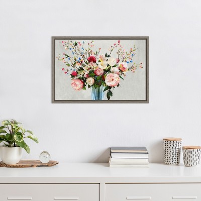 Floral Bouquet Canvas Wall Art in Wooden Frame, 23 x 16 inches