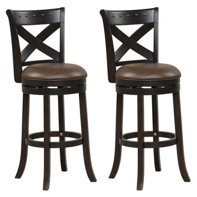 Tangkula 31" Swivel Bar Stool Set of 2 Bar Height PU Leather Seat Rubber Wood Legs