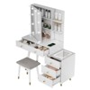 White Linen Particleboard Veneered with Solid Wood Legs with Brass Bushing Trim with LED Tri-tone Panel Vanity Table Set - 3 of 4