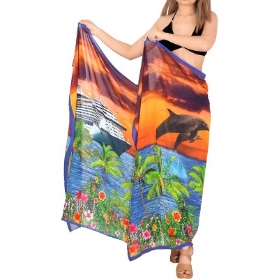 LA LEELA Women's Summer Bikini Wraps Beach Wrap Sarong Cover up Skirt Swimsuit Swimwear Bathing Suit Cover Ups for Womens One Size Orange, Tree