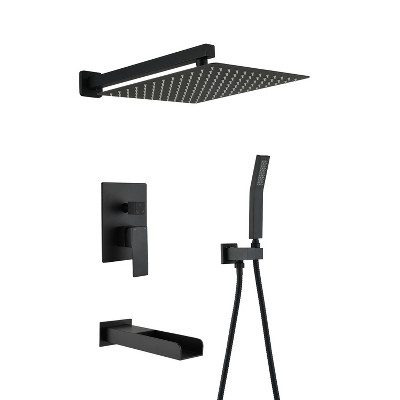 ONWITH Matte Black Shower Kit 10 inch Brass Bathroom Deluxe rain mixed Shower Kit