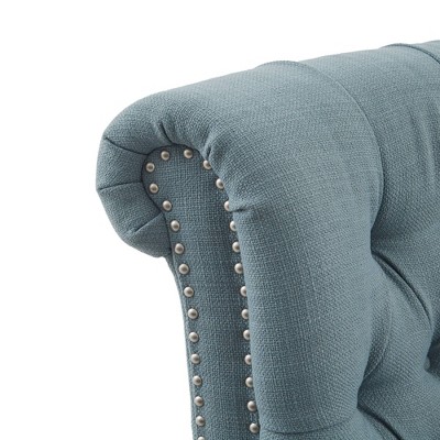 Transitional Blue Tufted Recliner with Bronze Nailhead Trim