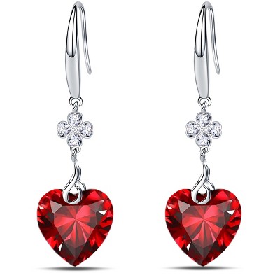 Paaaawaters 925 Sterling Silver 5A Pure Brillant Heart Cut Cubic Zirconia Love Heart Dangle Earrings for Women