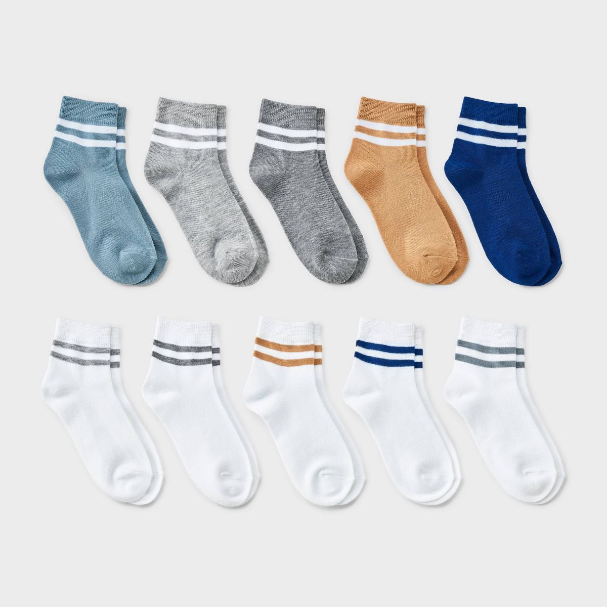 Boys' 10pk Varsity Striped Ankle Socks - Cat & Jack™ Gray/Blue/White