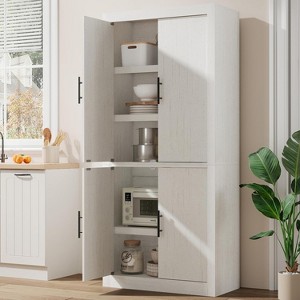 coucheta Kitchen Pantry Storage Cabinet with 4 Magnetic Doors & Adjustable Shelves, Freestanding Farmhouse Cupboard for Living Room, Dining Room - 1 of 4