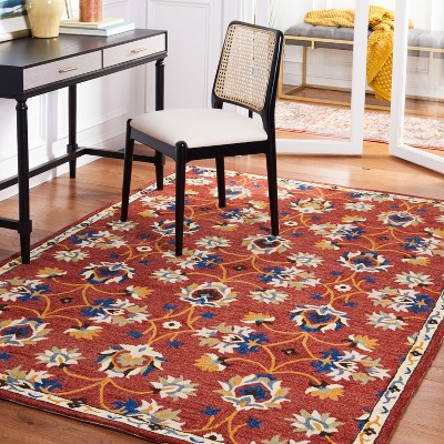 Rust and Blue Hand-Tufted Wool Square Area Rug