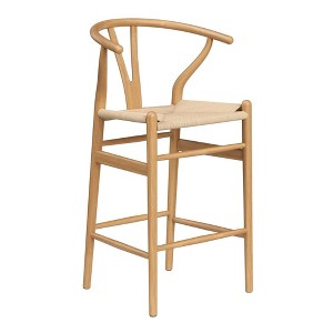HomeRoots 27" Beige and Natural Solid Wood Counter Height Bar Chair - 1 of 4