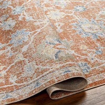 Erlanger Burnt Orange and Blue Synthetic Fur Washable Rug 2'3" x 3'9"