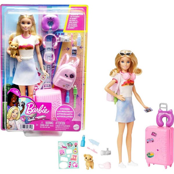 Set de viaje de muñeca Barbie con accesorios y perrito