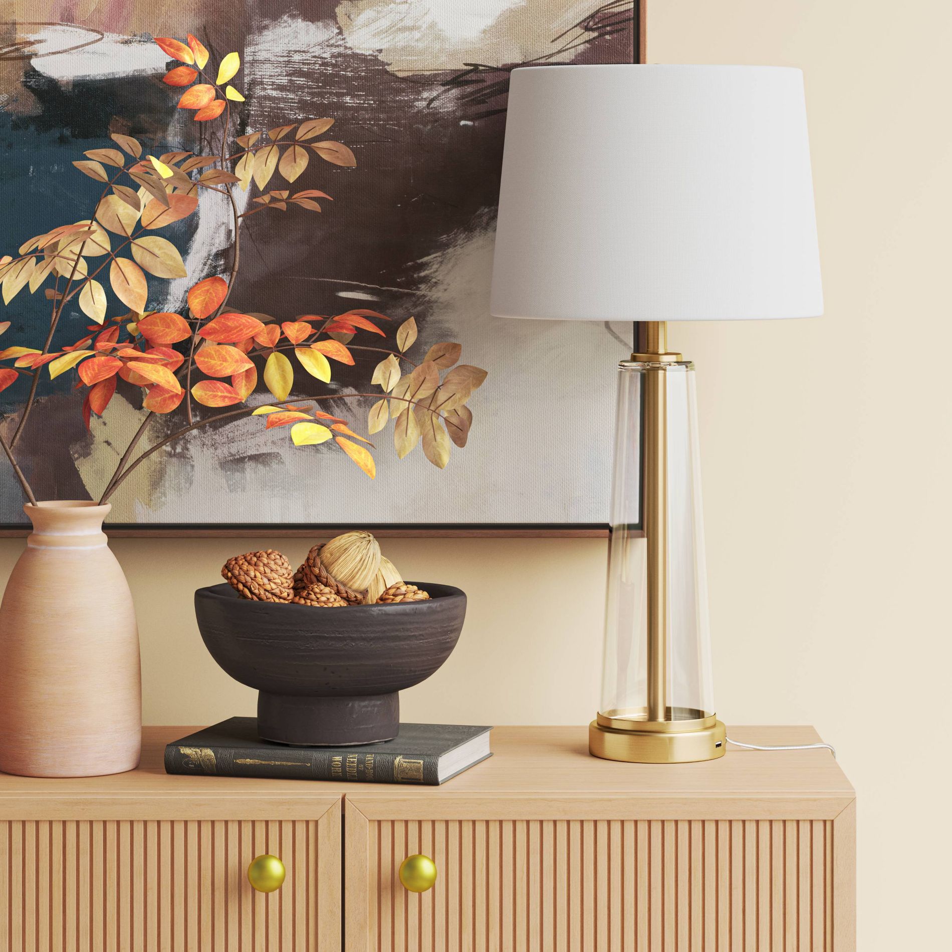 Tapered Fillable Table Lamp with USB Clear - Threshold™: Gold Accent, Modern Desk Lighting, ETL Listed