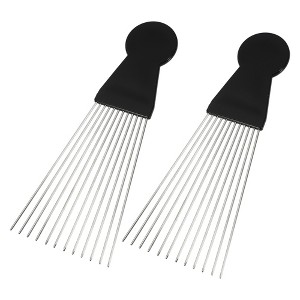 Unique Bargains Women's Metal Hair Pick Afro Comb Hairdressing Styling Tool 8.07"x3.03" Black 2 Pcs - 1 of 4