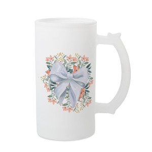 Elanze Designs Freezable Beer Stein Mug With Thumb Grip Handle, 16 Ounce Frosted Glass, White Bow Floral - 1 of 1