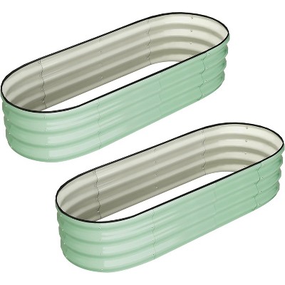 Raised Garden Bed Set of 2, Large Outdoor Galvanized Planter Box for Vegetables & Flowers with Safety Edge & Gloves
